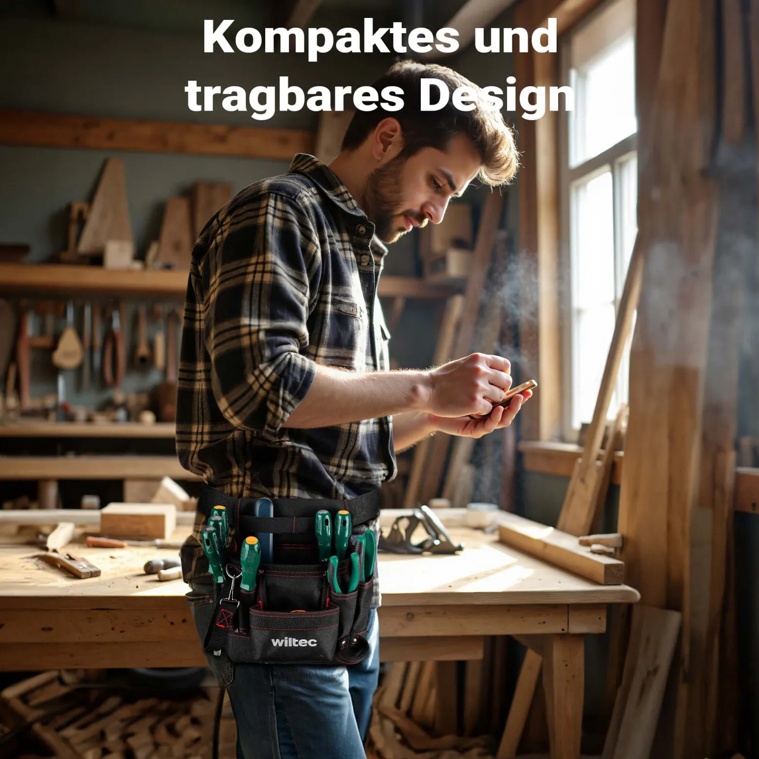 Wiltec Werkzeuggürteltasche 24 x 28 cm bis 15 kg, Werkzeug Gürteltasche 7 Fächer, Werkzeugtasche mit Gürtel verstellbar, robuste Arbeitstasche