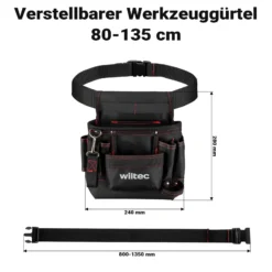 Wiltec Werkzeuggürteltasche 24 x 28 cm bis 15 kg, Werkzeug Gürteltasche 7 Fächer, Werkzeugtasche mit Gürtel verstellbar, robuste Arbeitstasche