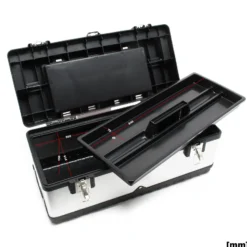 Wiltec Werkzeugkasten 59x28x25,5 cm aus Edelstahl, Universal Werkzeugkoffer mit Kunststoff-Rahmen, Werkzeugträger und Handgriff, Profi-Werkzeugkiste