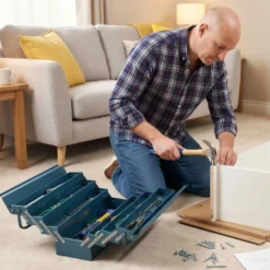 Wiltec Werkzeugkiste 530x200x250mm aus Stahl mit 7 Fächern, beständiger Werkzeugkasten mit Handgriff, Werkzeugbox