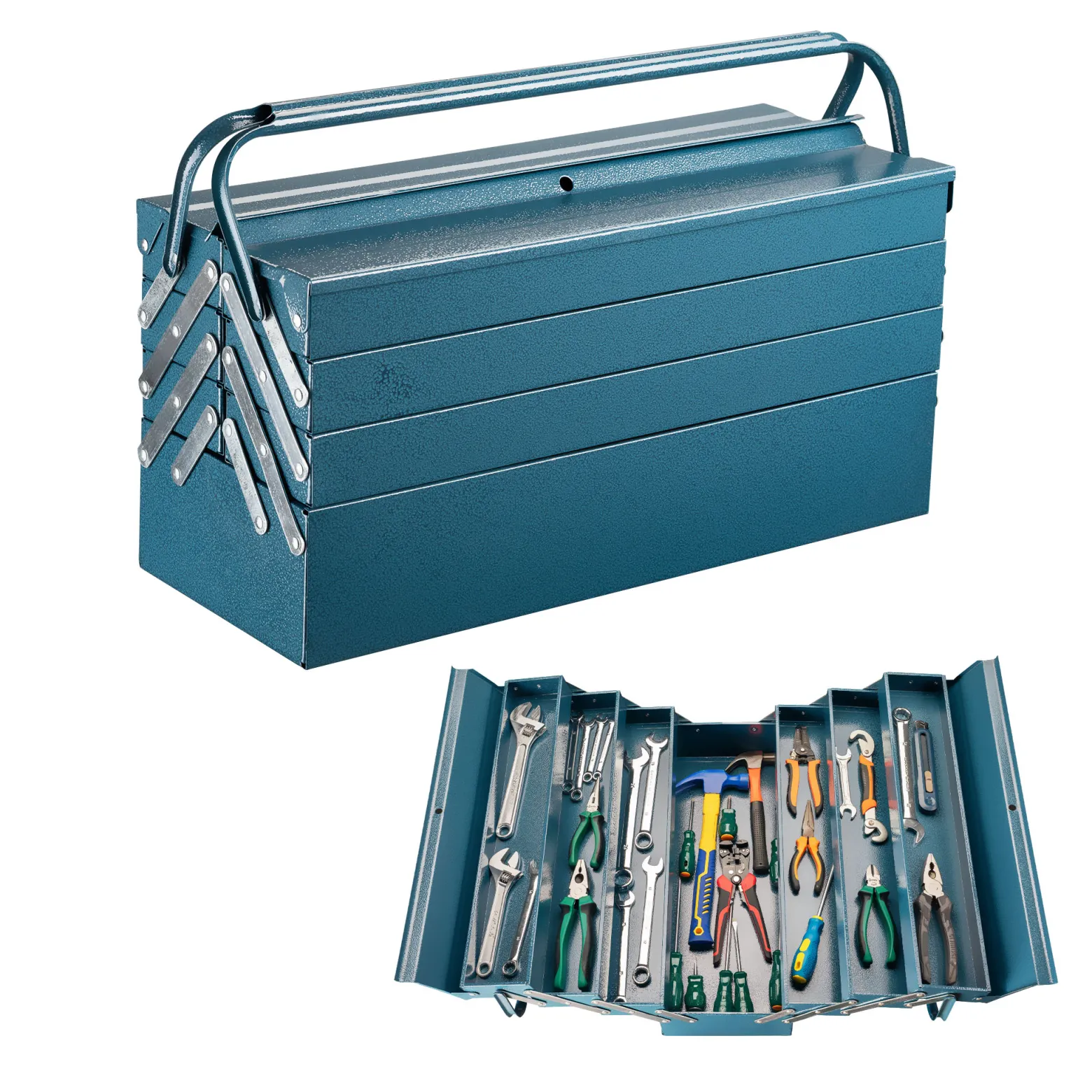 Wiltec Werkzeugkiste 530x200x250mm aus Stahl mit 7 Fächern, beständiger Werkzeugkasten mit Handgriff, Werkzeugbox