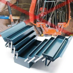 Wiltec Werkzeugkiste 420x200x250mm aus Stahl mit 7 Fächern, beständiger Werkzeugkasten mit Handgriff, Werkzeugbox