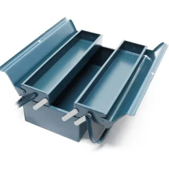 Wiltec Werkzeugkiste 420x200x160mm aus Stahl mit 3 Fächern, beständiger Werkzeugkasten mit Handgriff, Werkzeugbox