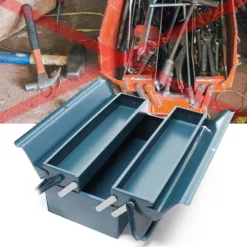 Wiltec Werkzeugkiste 420x200x160mm aus Stahl mit 3 Fächern, beständiger Werkzeugkasten mit Handgriff, Werkzeugbox