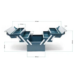 Wiltec Werkzeugkiste 530x200x200mm aus Stahl mit 5 Fächern, beständiger Werkzeugkasten mit Handgriff, Werkzeugbox