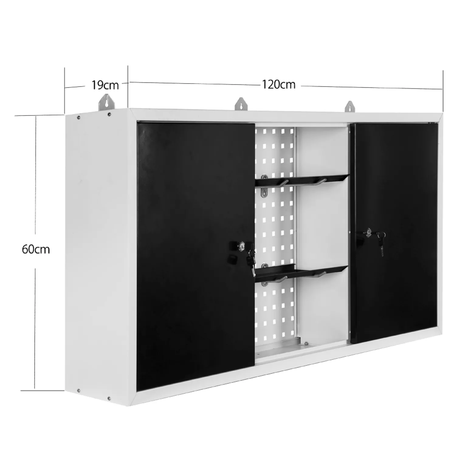 Wiltec Werkzeugschrank aus Stahl grau 60x120x19cm Werkstattschrank für Werkzeug und Geräte, abschließbar mit Lochwand Hängeschrank Werkstatteinrichtung
