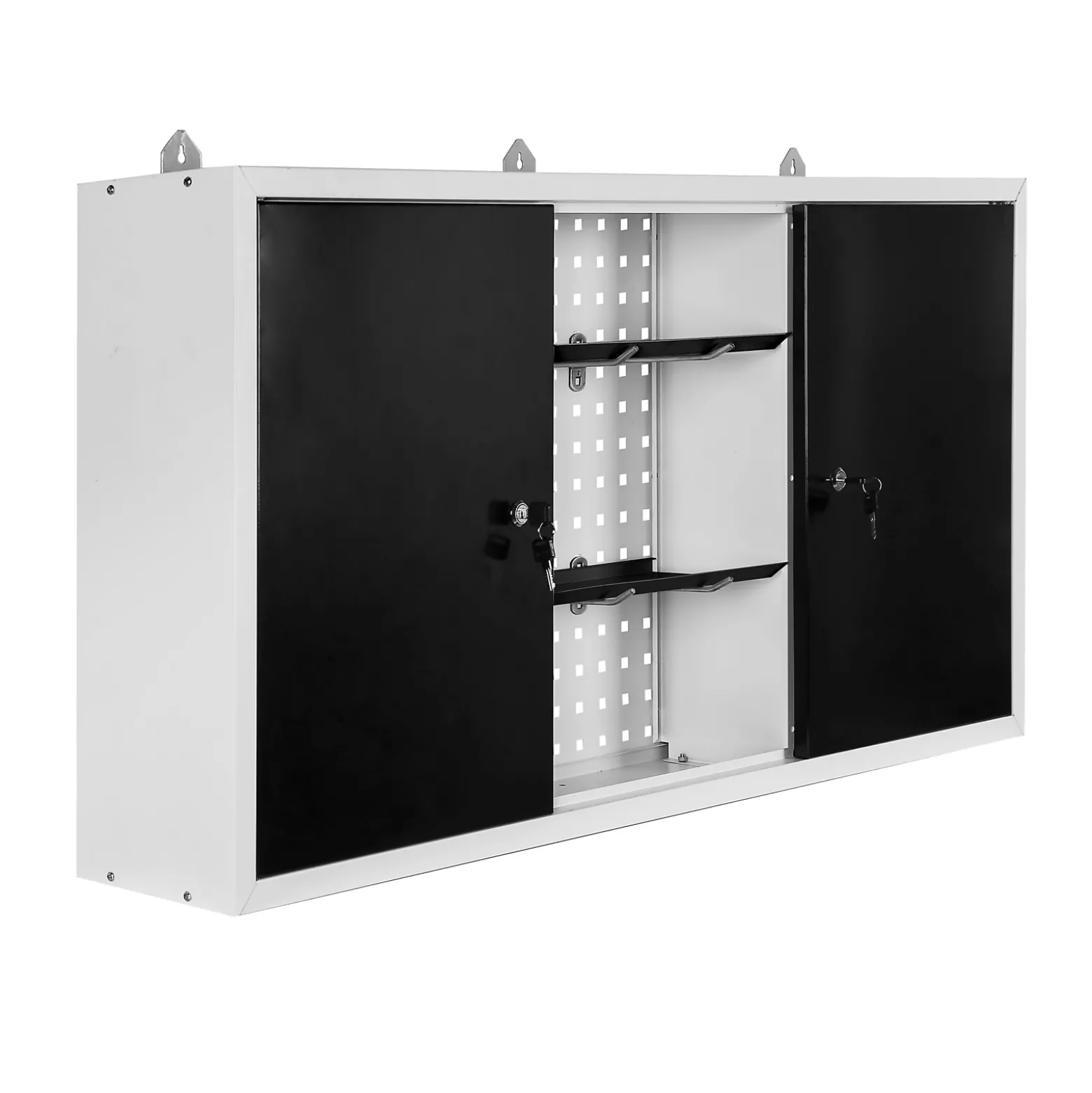 Wiltec Werkzeugschrank aus Stahl grau 60x120x19cm Werkstattschrank für Werkzeug und Geräte, abschließbar mit Lochwand Hängeschrank Werkstatteinrichtung