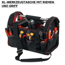 Wiltec Werkzeugtasche Größe XL 44x22x25 cm, Werkzeugbeutel mit verstellbarem Schultergurt und Tragegriff, Innen- und Außenfächer, Aufbewahrungstasche