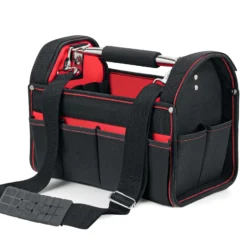 Wiltec Werkzeugtasche Größe XL 44x22x25 cm, Werkzeugbeutel mit verstellbarem Schultergurt und Tragegriff, Innen- und Außenfächer, Aufbewahrungstasche