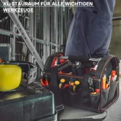 Wiltec Werkzeugtasche Größe XL 44x22x25 cm, Werkzeugbeutel mit verstellbarem Schultergurt und Tragegriff, Innen- und Außenfächer, Aufbewahrungstasche