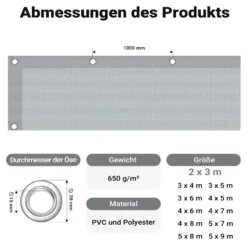 Wiltec wetterfeste Abdeckplane grau, wasserfeste Plane mit Ösen 2 x 3 m, Polyester Plane 650 g/m², UV-resistente Gartenplane, robuste Schutzplane mit PVC Beschichtung