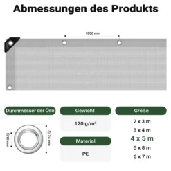 Wiltec wetterfeste Abdeckplane grün grau, wasserfeste Plane mit Ösen 5 x 4 m, PE Plane 120 g/m², UV-resistente Gartenplane, robuste Schutzplane
