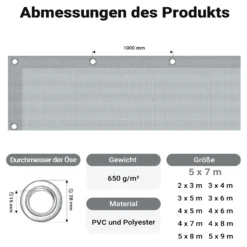 Wiltec wetterfeste Abdeckplane grau, wasserfeste Plane mit Ösen 5 x 7 m, Polyester Plane 650 g/m², UV-resistente Gartenplane, robuste Schutzplane mit PVC Beschichtung