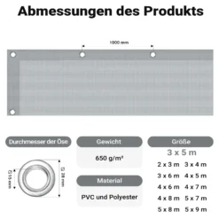 Wiltec wetterfeste Abdeckplane grau, wasserfeste Plane mit Ösen 3 x 5 m, Polyester Plane 650 g/m², UV-resistente Gartenplane, robuste Schutzplane mit PVC Beschichtung