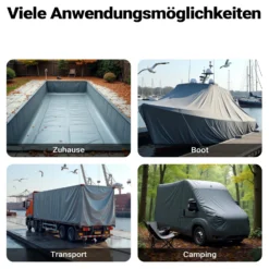 Wiltec wetterfeste Abdeckplane grau, wasserfeste Plane mit Ösen 3 x 5 m, Polyester Plane 650 g/m², UV-resistente Gartenplane, robuste Schutzplane mit PVC Beschichtung