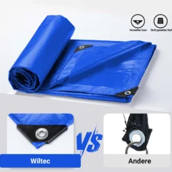 Wiltec wetterfeste Abdeckplane blau, wasserfeste Plane mit Ösen 5 x 4 m, PE Plane 240 g/m², UV-resistente Gartenplane, robuste Schutzplane