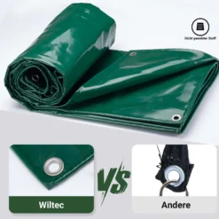 Wiltec wetterfeste Abdeckplane dunkelgrün, wasserfeste Plane mit Ösen 5 x 8 m, Polyester Plane 650 g/m², UV-resistente Gartenplane, robuste Schutzplane mit PVC Beschichtung