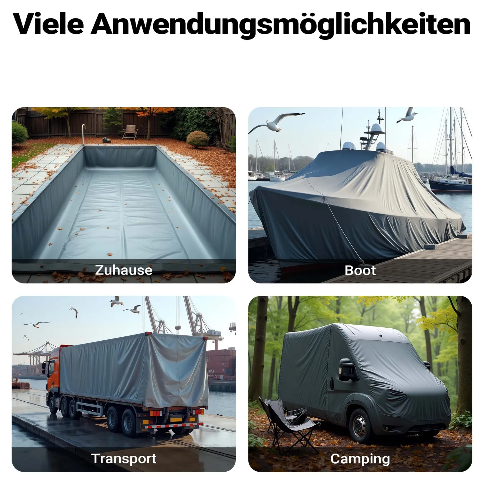 Wiltec wetterfeste Abdeckplane grau, wasserfeste Plane mit Ösen 5 x 9 m, Polyester Plane 650 g/m², UV-resistente Gartenplane, robuste Schutzplane mit PVC Beschichtung