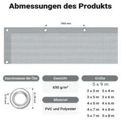 Wiltec wetterfeste Abdeckplane grau, wasserfeste Plane mit Ösen 5 x 9 m, Polyester Plane 650 g/m², UV-resistente Gartenplane, robuste Schutzplane mit PVC Beschichtung