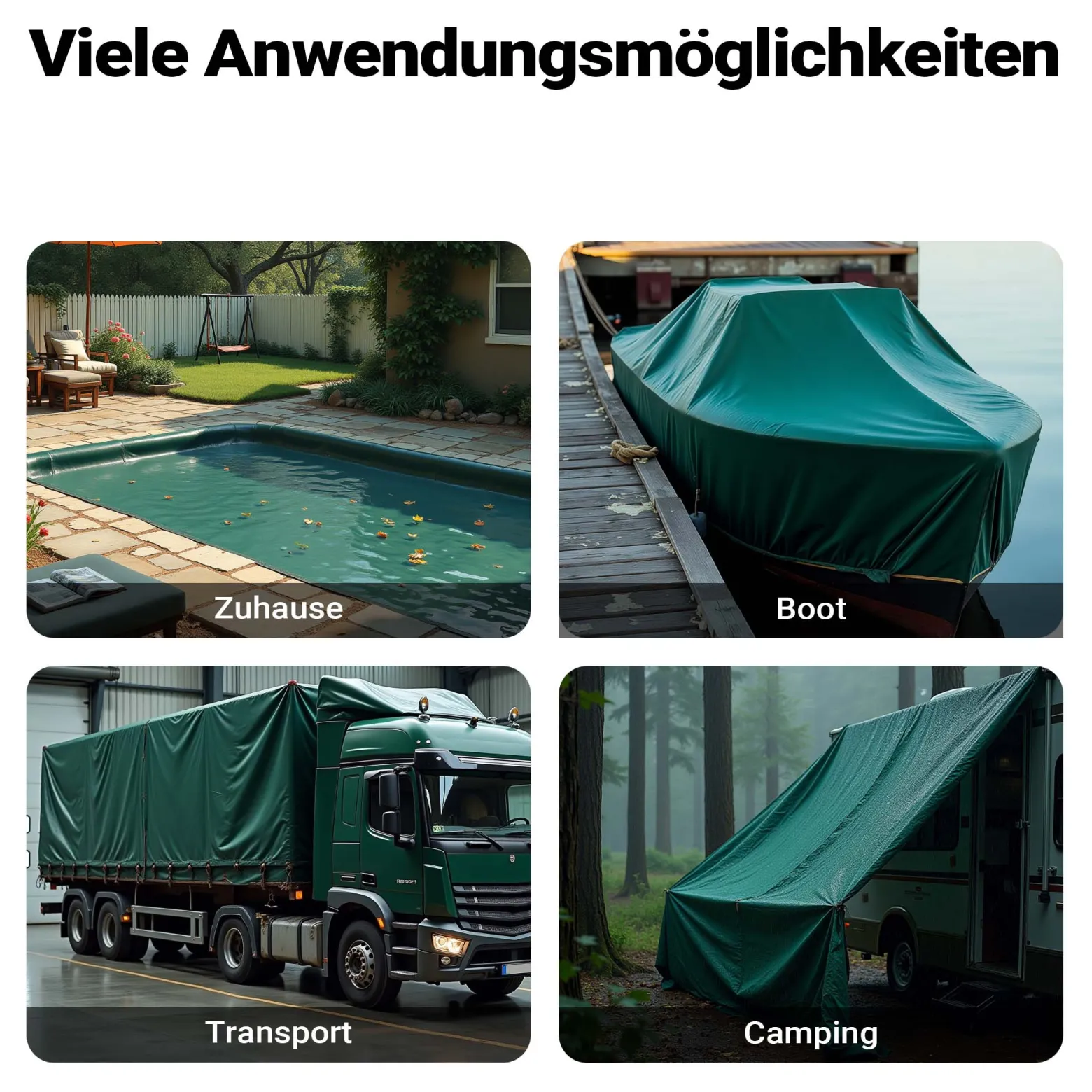 Wiltec wetterfeste Abdeckplane dunkelgrün, wasserfeste Plane mit Ösen 4 x 7 m, Polyester Plane 650 g/m², UV-resistente Gartenplane, robuste Schutzplane mit PVC Beschichtung