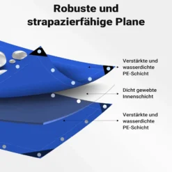 Wiltec wetterfeste Abdeckplane blau, wasserfeste Plane mit Ösen 5 x 8 m, PE Plane 240 g/m², UV-resistente Gartenplane, robuste Schutzplane