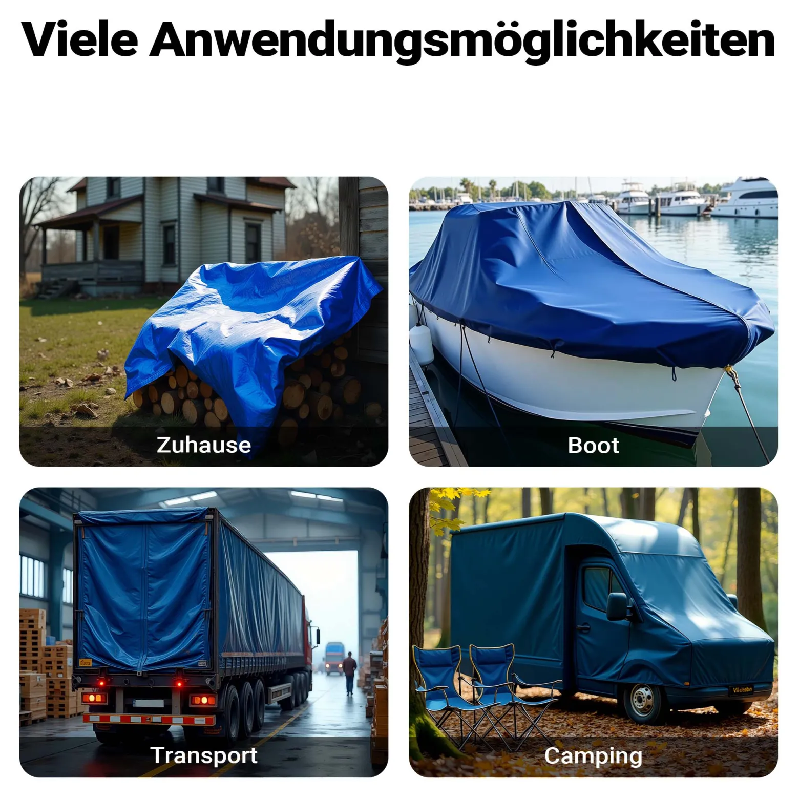 Wiltec wetterfeste Abdeckplane blau, wasserfeste Plane mit Ösen 5 x 8 m, PE Plane 240 g/m², UV-resistente Gartenplane, robuste Schutzplane