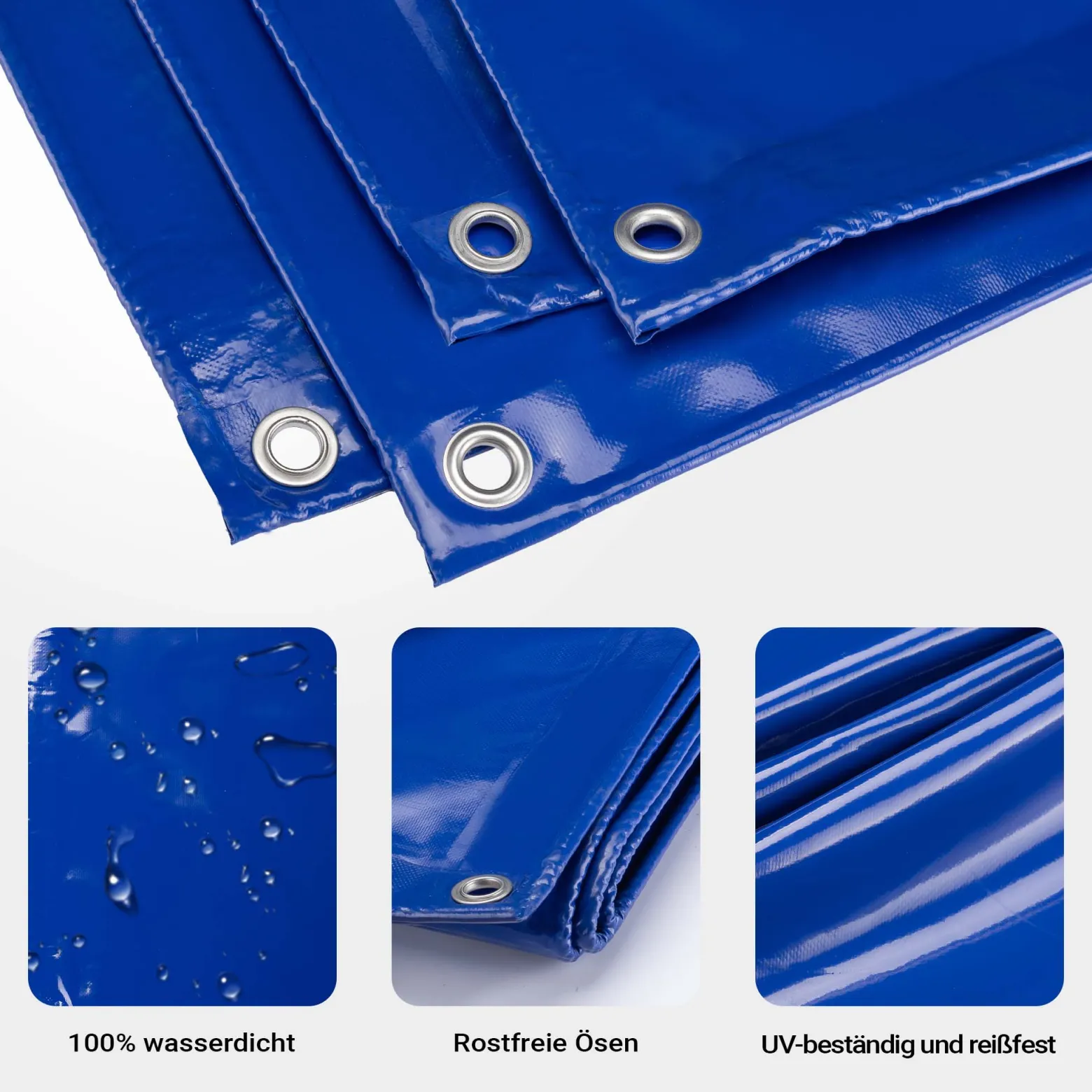 Wiltec wetterfeste Abdeckplane blau, wasserfeste Plane mit Ösen 3 x 5 m, Polyester Plane 650 g/m², UV-resistente Gartenplane, robuste Schutzplane mit PVC Beschichtung
