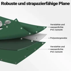 Wiltec wetterfeste Abdeckplane dunkelgrün, wasserfeste Plane mit Ösen 5 x 9 m, Polyester Plane 650 g/m², UV-resistente Gartenplane, robuste Schutzplane mit PVC Beschichtung