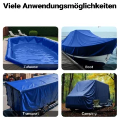 Wiltec wetterfeste Abdeckplane blau, wasserfeste Plane mit Ösen 4 x 5 m, Polyester Plane 650 g/m², UV-resistente Gartenplane, robuste Schutzplane mit PVC Beschichtung