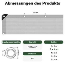 Wiltec wetterfeste Abdeckplane grün grau, wasserfeste Plane mit Ösen 4 x 3 m, PE Plane 120 g/m², UV-resistente Gartenplane, robuste Schutzplane