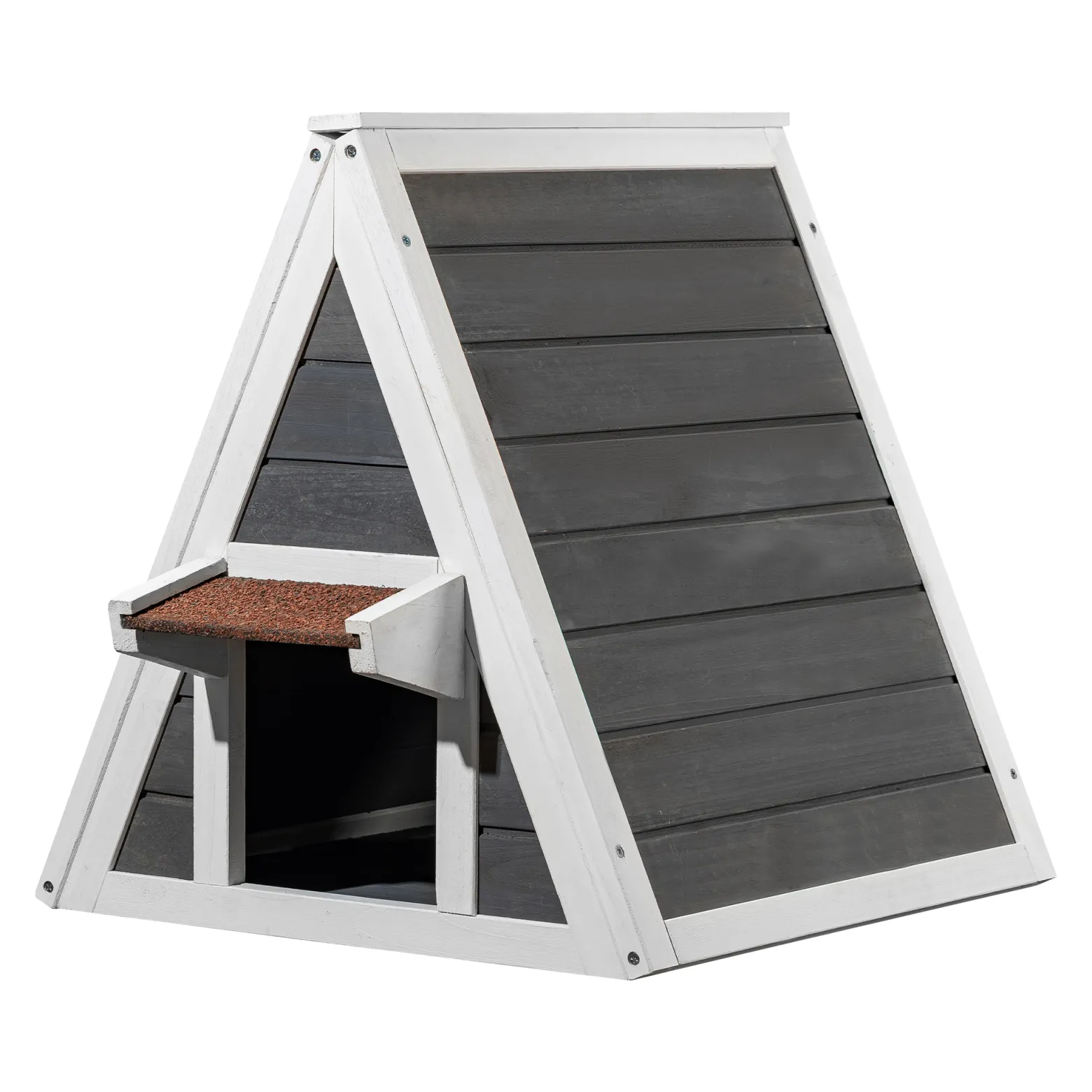Wiltec Wetterfestes Katzenhaus 50 x 50 x 54 cm aus Holz, Katzenhütte Outdoor, Katzenhöhle mit Eingang und Fluchttür