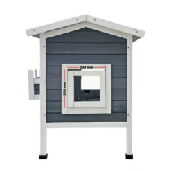 Wiltec Wetterfestes Katzenhaus 73,5 x 48 x 104,5 cm aus Holz, Katzenhütte Outdoor, Lodge Katzenhöhle mit Terrasse und Fluchttür