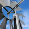 Wiltec Windrad mit 245 cm Höhe, Windmühle in Silberfarben, Windspiel im US-Design, Gartendeko mit kugelgelagertem Texasrad, Rankhilfe für Garten
