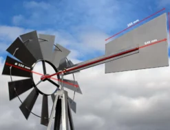 Wiltec Windrad mit 245 cm Höhe, Windmühle in Silberfarben, Windspiel im US-Design, Gartendeko mit kugelgelagertem Texasrad, Rankhilfe für Garten