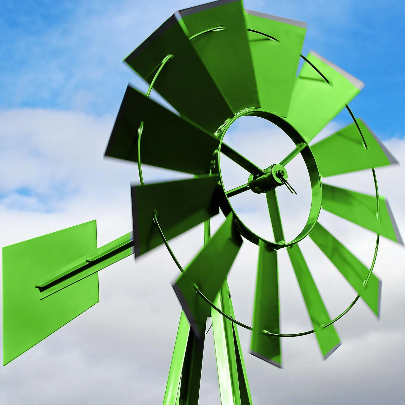 Wiltec Windrad mit 245 cm Höhe, Windmühle in Grün, Windspiel im US-Design, Gartendeko mit kugelgelagertem Texasrad, Rankhilfe für Garten