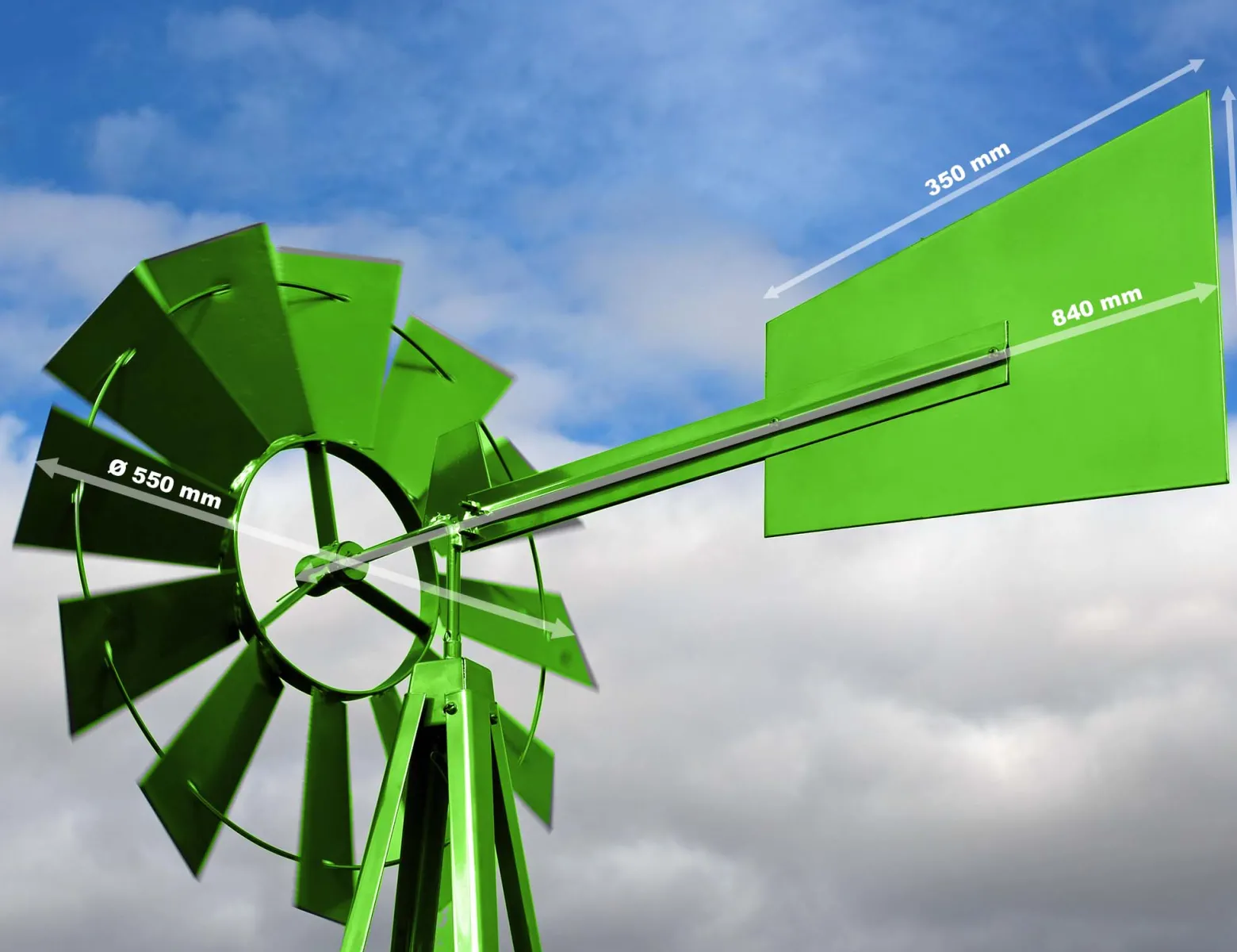 Wiltec Windrad mit 245 cm Höhe, Windmühle in Grün, Windspiel im US-Design, Gartendeko mit kugelgelagertem Texasrad, Rankhilfe für Garten