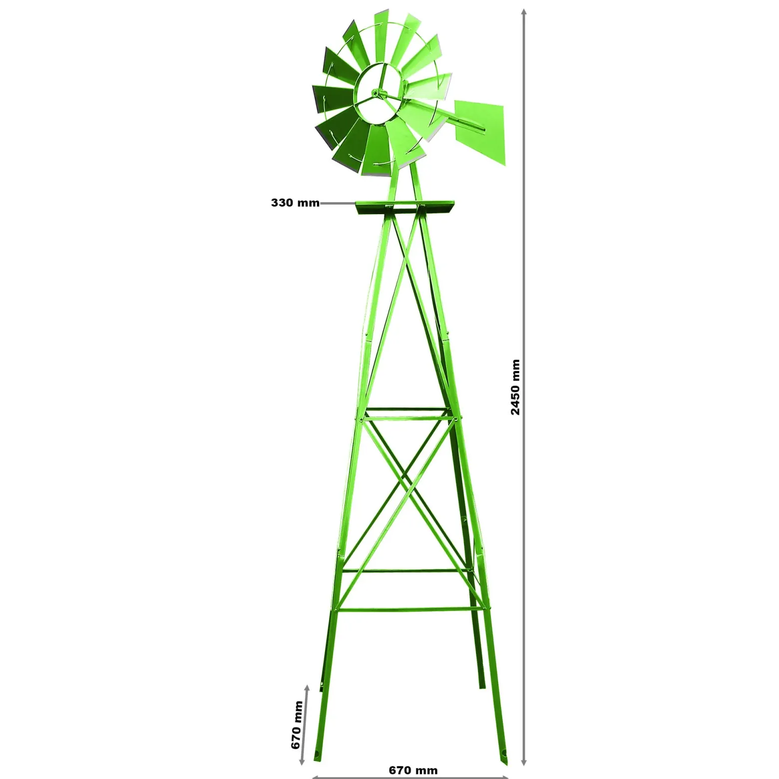 Wiltec Windrad mit 245 cm Höhe, Windmühle in Grün, Windspiel im US-Design, Gartendeko mit kugelgelagertem Texasrad, Rankhilfe für Garten