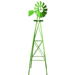 Wiltec Windrad mit 245 cm Höhe, Windmühle in Grün, Windspiel im US-Design, Gartendeko mit kugelgelagertem Texasrad, Rankhilfe für Garten