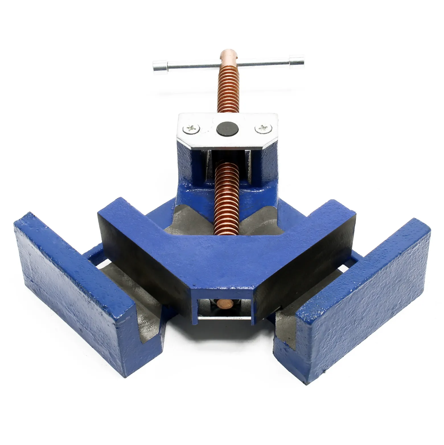 Wiltec Winkelschraubstock 90° mit 100 mm Backenbreite 60 mm Spanntiefe, Winkelzwinge aus Gusseisen, Schraubstock, Gehrungszwinge