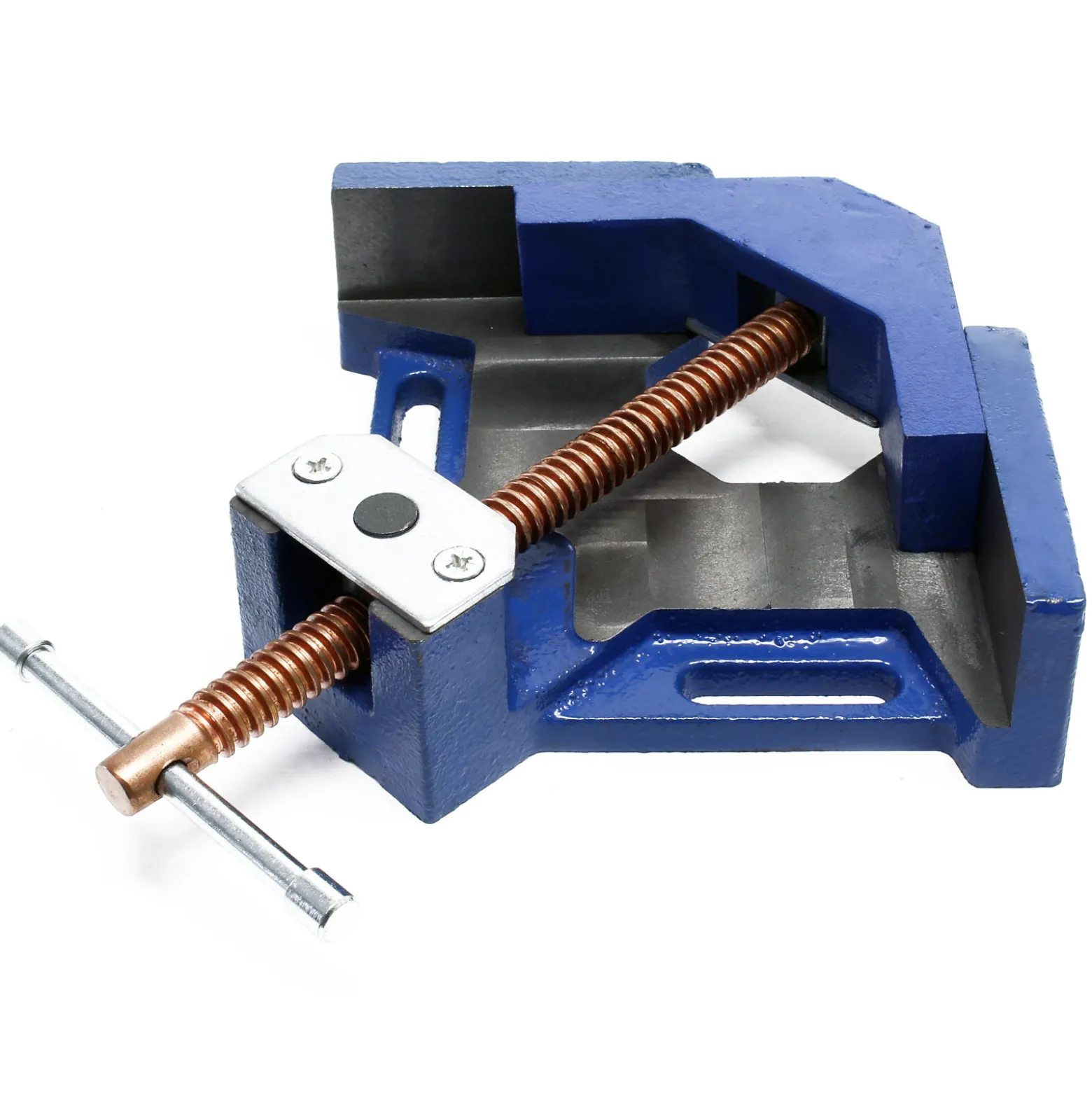 Wiltec Winkelschraubstock 90° mit 100 mm Backenbreite 60 mm Spanntiefe, Winkelzwinge aus Gusseisen, Schraubstock, Gehrungszwinge