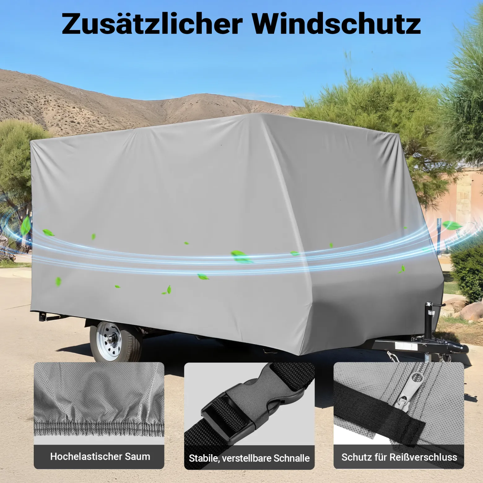 Wiltec Wohnwagen Schutzhülle Größe S 426 x 225 x 220 cm Plane, Abdeckplane für Caravan und Wohnmobil, Wohnwagenplane aus PP, Schutzhaube Abdeckung
