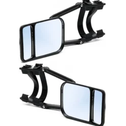 Wiltec Wohnwagenspiegel 2 Stück schwarz universal Außenspiegel 2er Set für Wohnwagen und Caravan mit Gummiriemen, Flachspiegel, Konvexspiegel