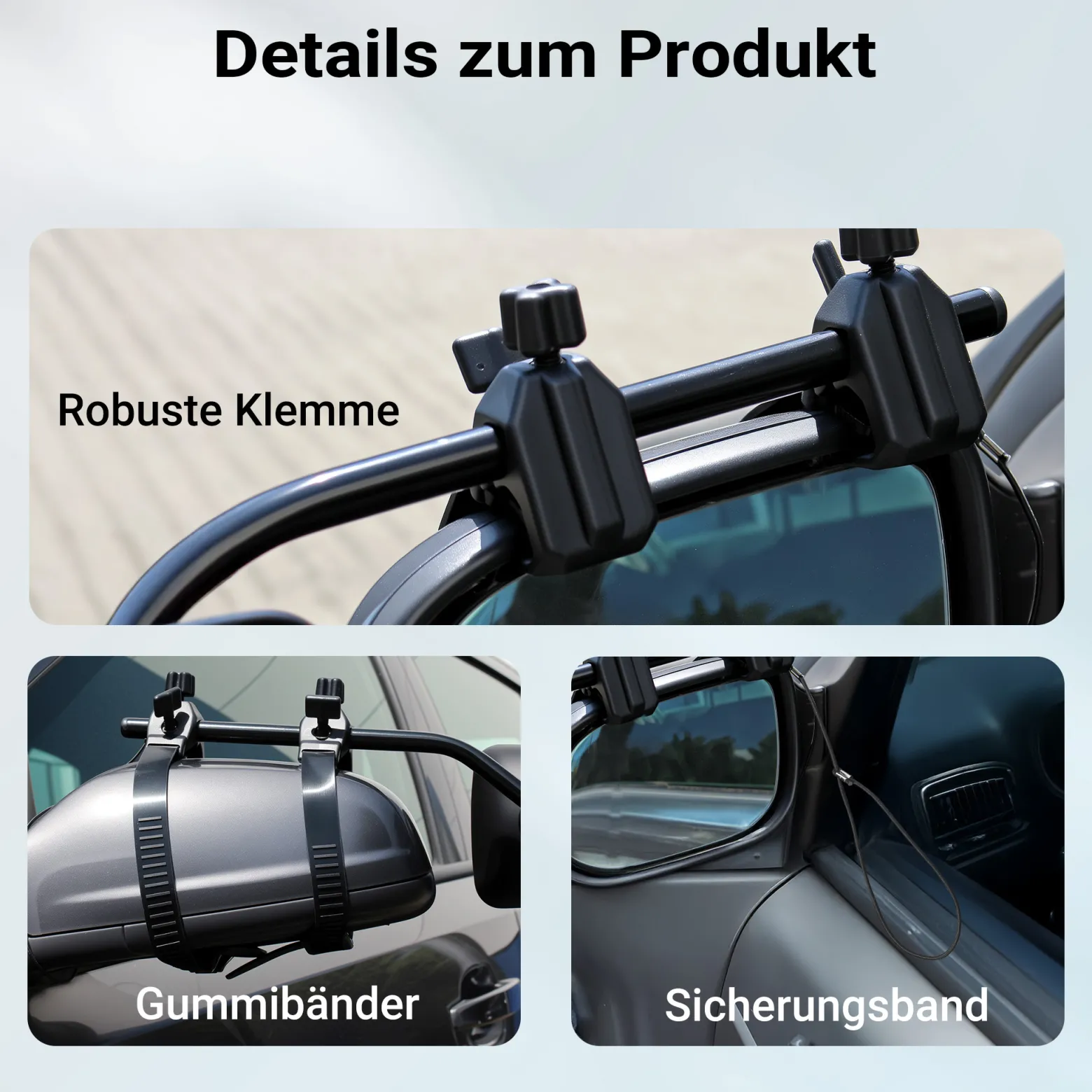 Wiltec Wohnwagenspiegel 120x180mm universal schwarz Außenspiegel für Wohnwagen und Caravan mit Gummiklemmen, stufenlos verstellbar, Aufbewahrungstasche