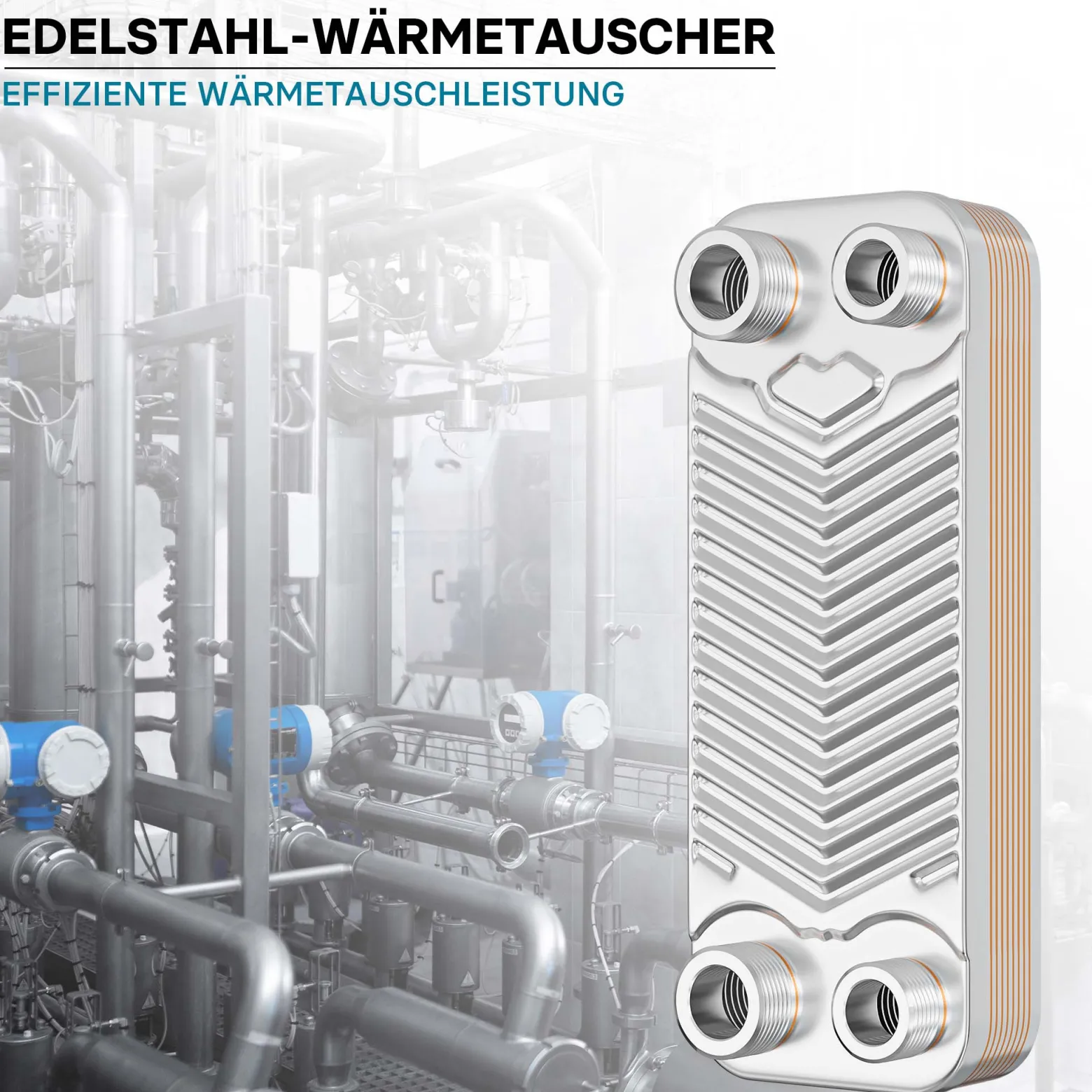 Wiltec Wärmetauscher 10 Platten, max. 22 kW, 4 m³/h 0,18 l je Durchgang, Plattenwärmetauscher aus Edelstahl als Wärmeüberträger