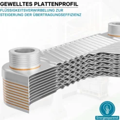 Wiltec Wärmetauscher 10 Platten, max. 22 kW, 4 m³/h 0,18 l je Durchgang, Plattenwärmetauscher aus Edelstahl als Wärmeüberträger
