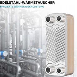 Wiltec Wärmetauscher 20 Platten, max. 44 kW, 4 m³/h 0,36 l je Durchgang, Plattenwärmetauscher aus Edelstahl als Wärmeüberträger