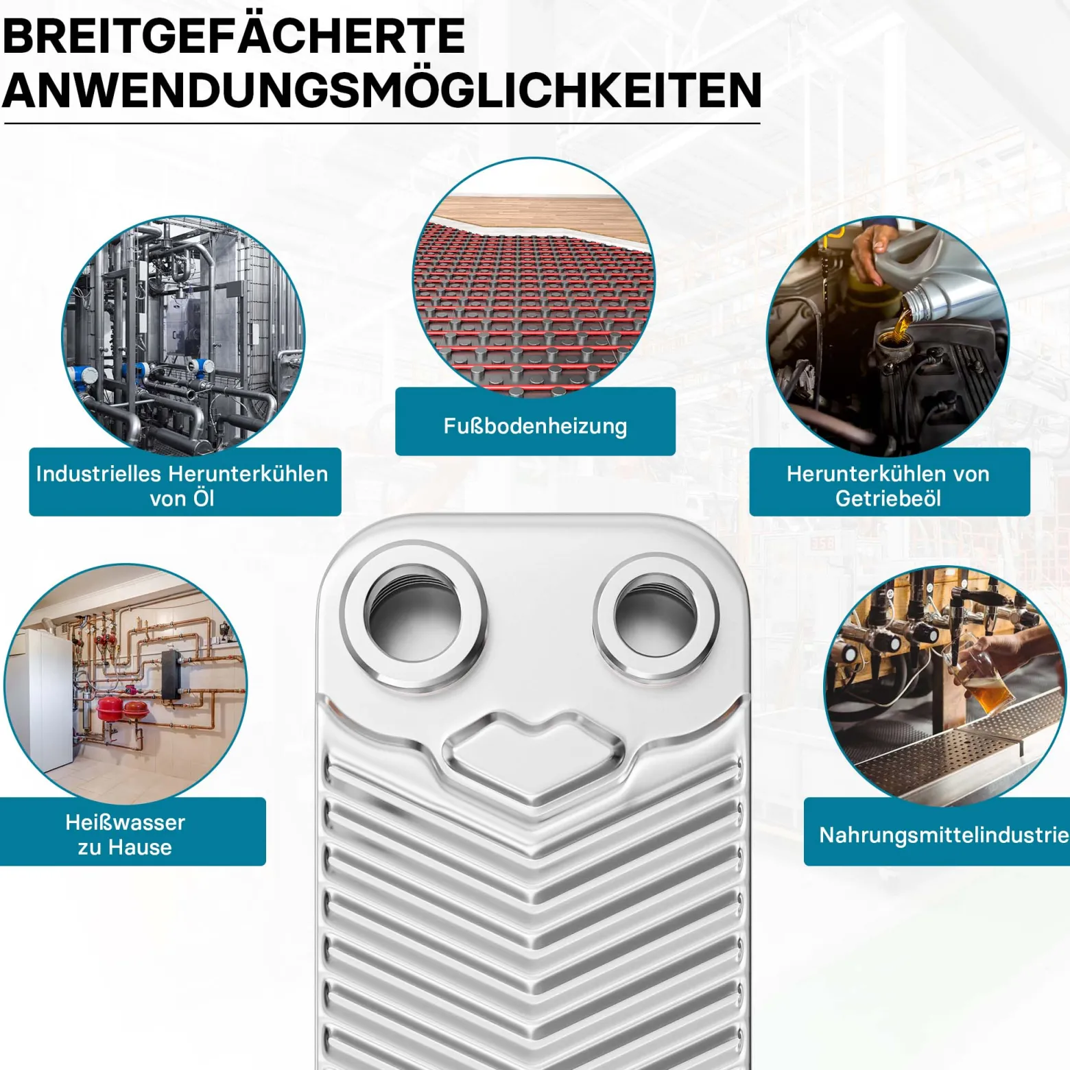 Wiltec Wärmetauscher 30 Platten, max. 66 kW, 4 m³/h 0,54 l je Durchgang, Plattenwärmetauscher aus Edelstahl als Wärmeüberträger