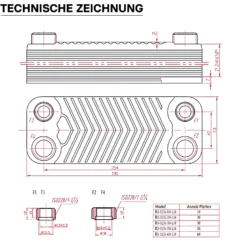 Wiltec Wärmetauscher 30 Platten, max. 66 kW, 4 m³/h 0,54 l je Durchgang, Plattenwärmetauscher aus Edelstahl als Wärmeüberträger