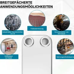 Wiltec Wärmetauscher 30 Platten, max. 330 kW, 22 m³/h 3,33 l je Durchgang, Plattenwärmetauscher aus Edelstahl als Wärmeüberträger