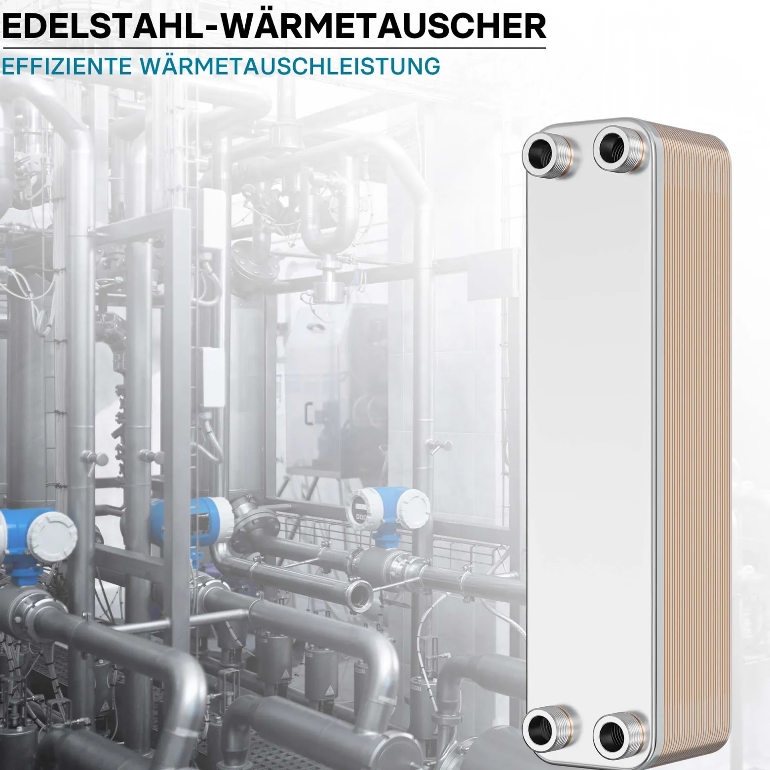 Wiltec Wärmetauscher 30 Platten, max. 330 kW, 22 m³/h 3,33 l je Durchgang, Plattenwärmetauscher aus Edelstahl als Wärmeüberträger